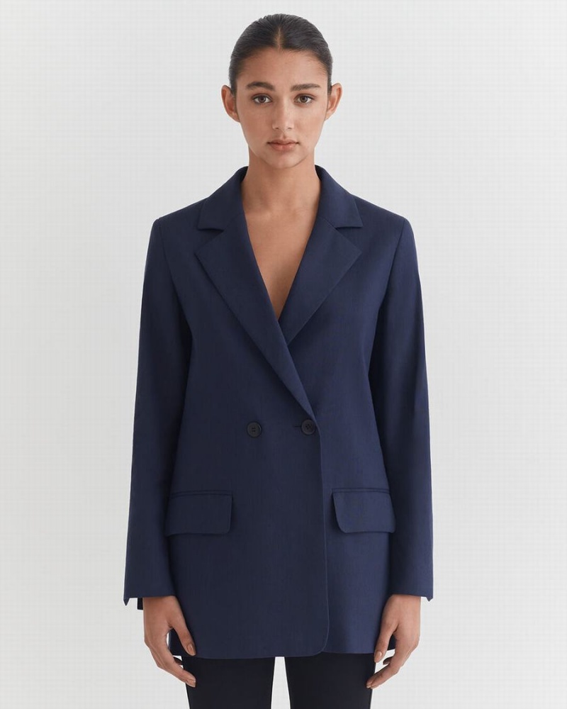 Blazere Cuyana Linen Relaxed Dama Bleumarin | JMN7845ES