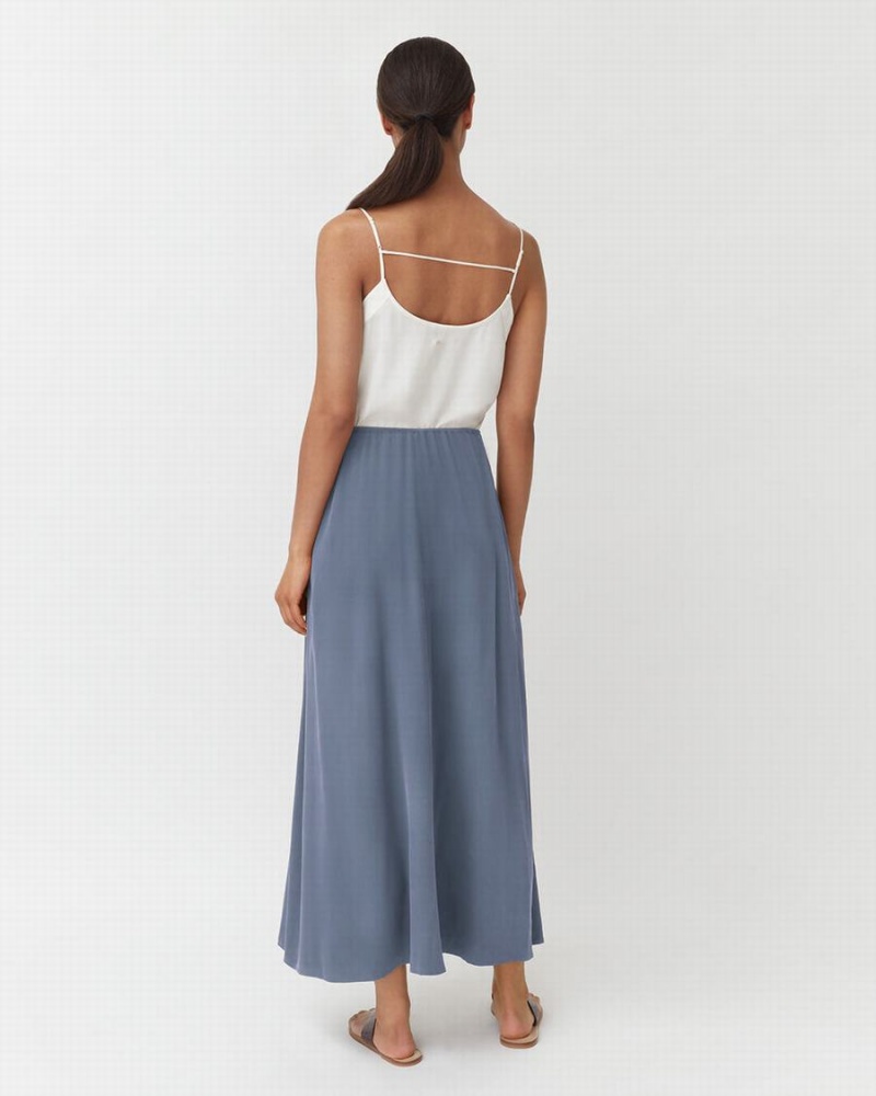 Fuste Cuyana Washable Silk Maxi Dama Albastri | ZXM4287HE
