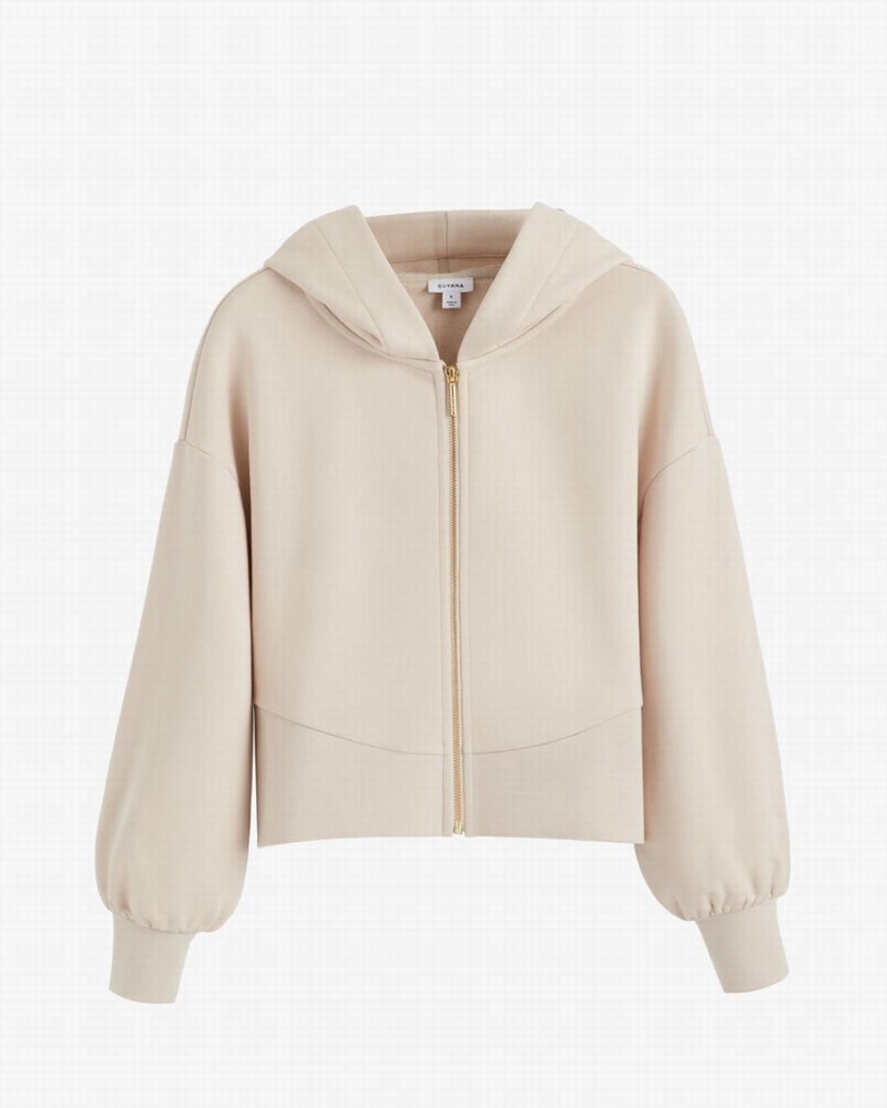 Hanorac cu Gluga Cuyana Terry Zip Front Dama Albi Albi | ZSM3156CU
