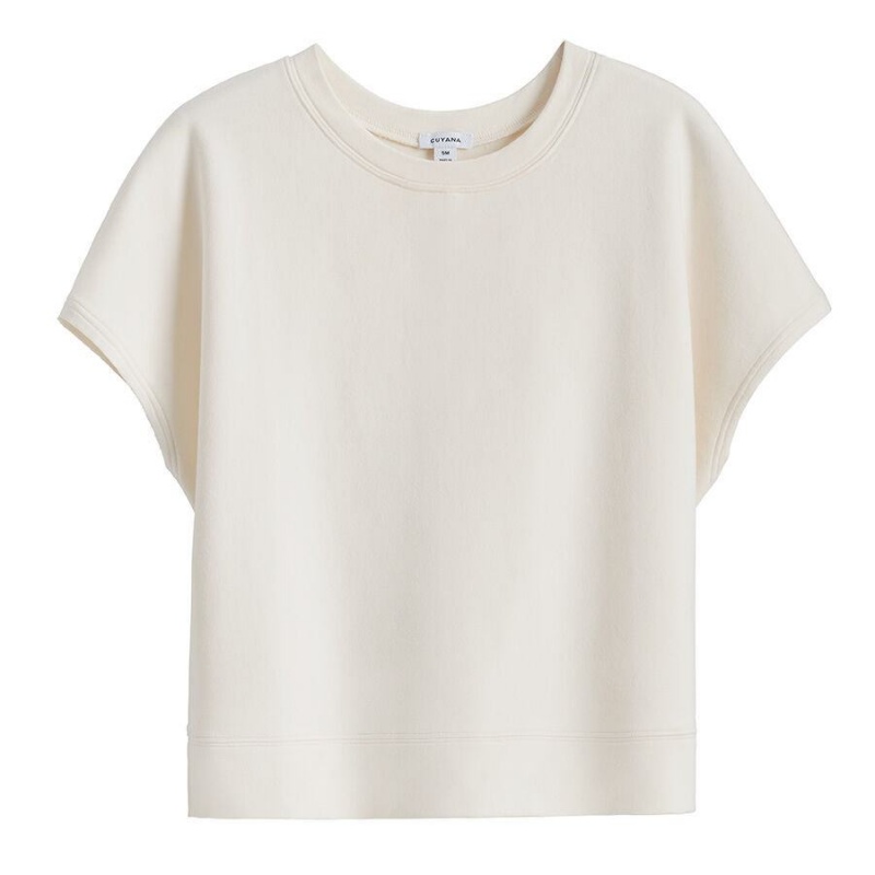 Hanorace Cuyana French Terry Scurte Sleeve Dama Albi | CNH2919CM