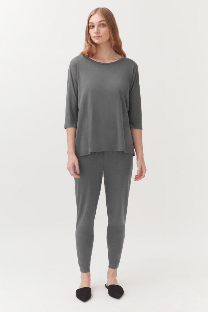 Pantaloni Cuyana Organic Pima Tapered Dama Gri | MSH5812NL