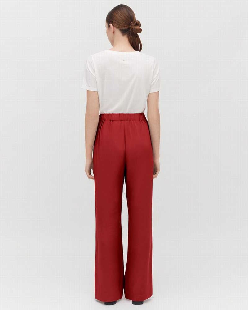 Pantaloni Cuyana Silk Largi-Leg Dama Rosii | OPG9760FB