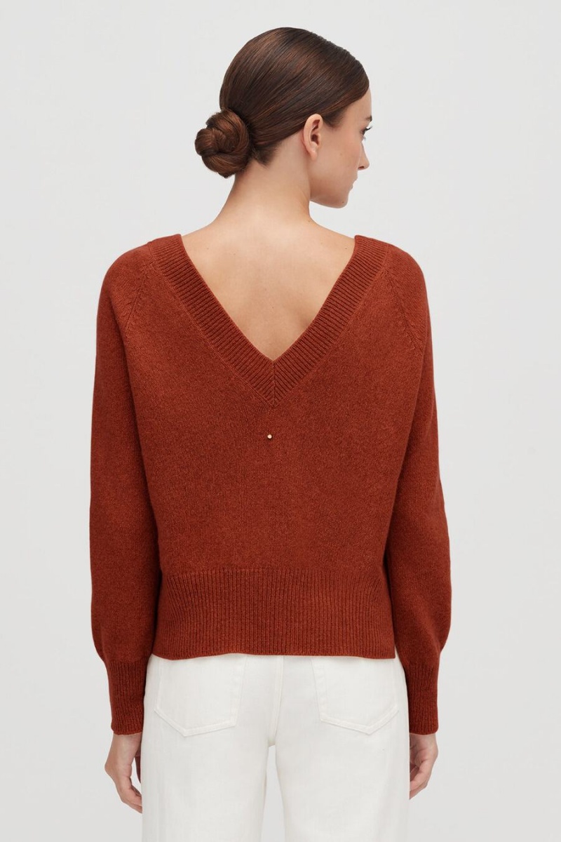 Pulovere Cuyana Recycled Cashmere Deep V-Neck Dama Portocalii | VKW2985TS