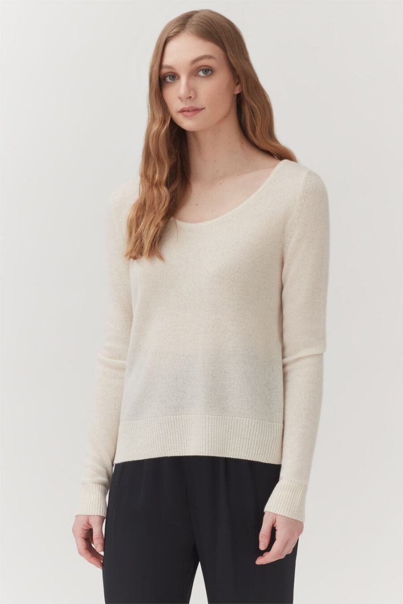 Pulovere Cuyana Single-Origin Cashmere Scoop Neck Dama Albi | DHZ7027HG