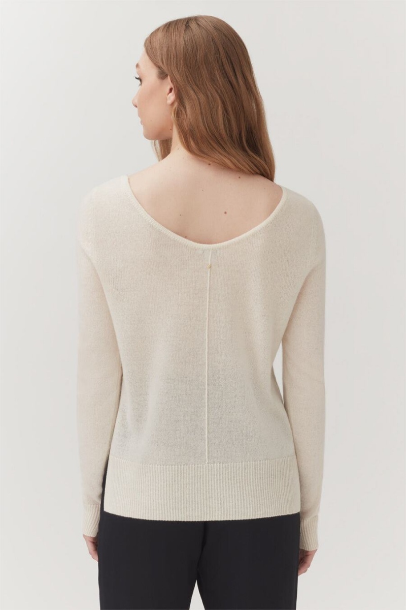Pulovere Cuyana Single-Origin Cashmere Scoop Neck Dama Albi | DHZ7027HG