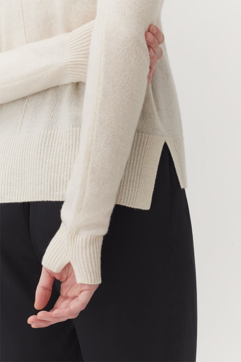 Pulovere Cuyana Single-Origin Cashmere Scoop Neck Dama Albi | DHZ7027HG