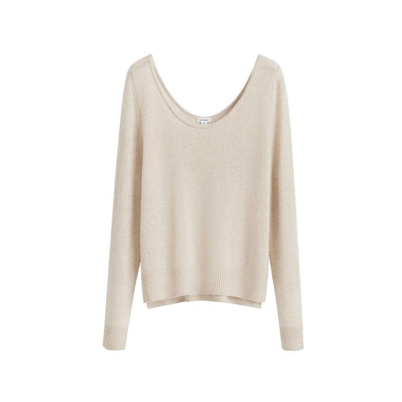 Pulovere Cuyana Single-Origin Cashmere Scoop Neck Dama Albi | DHZ7027HG