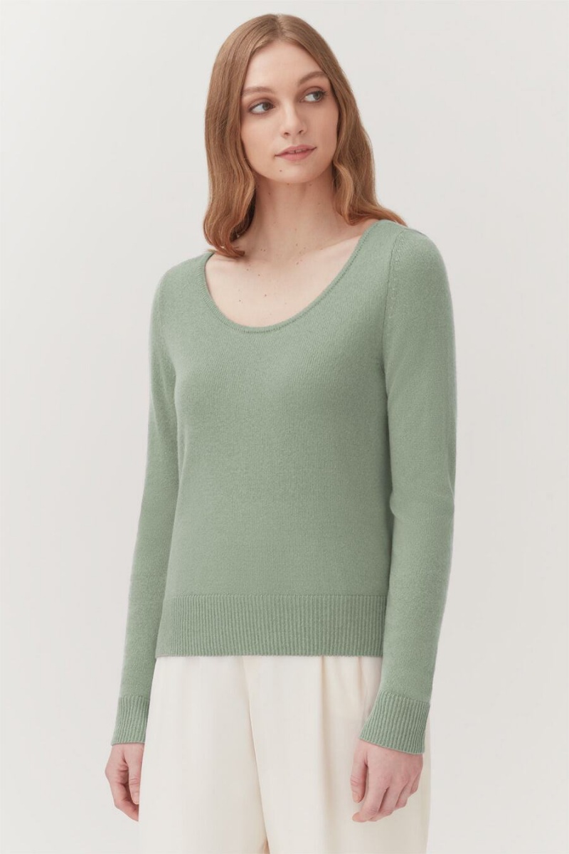 Pulovere Cuyana Single-Origin Cashmere Scoop Neck Dama Verzi | XGR3113ZB