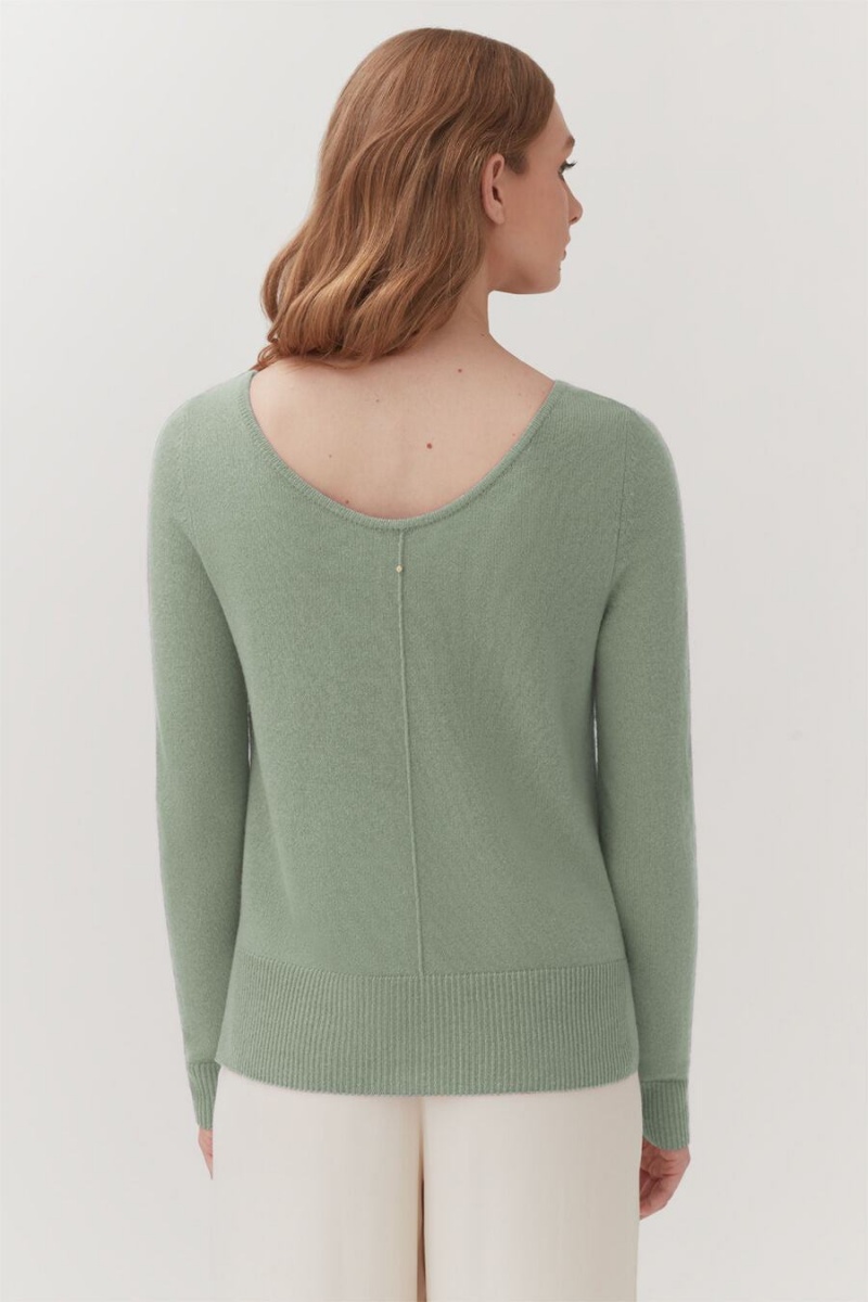 Pulovere Cuyana Single-Origin Cashmere Scoop Neck Dama Verzi | XGR3113ZB