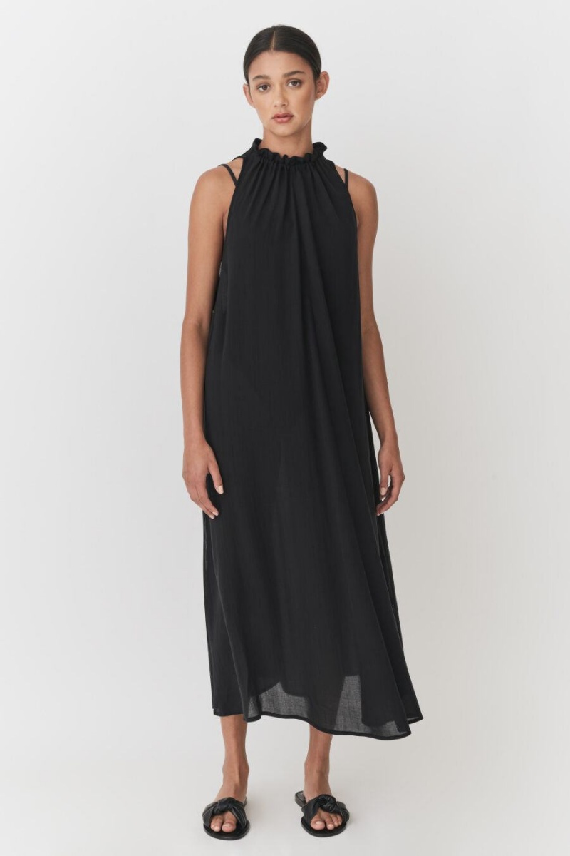 Rochie Cuyana Gathered-Neck Maxi Cover Up Dama Negrii | FTJ7856RT