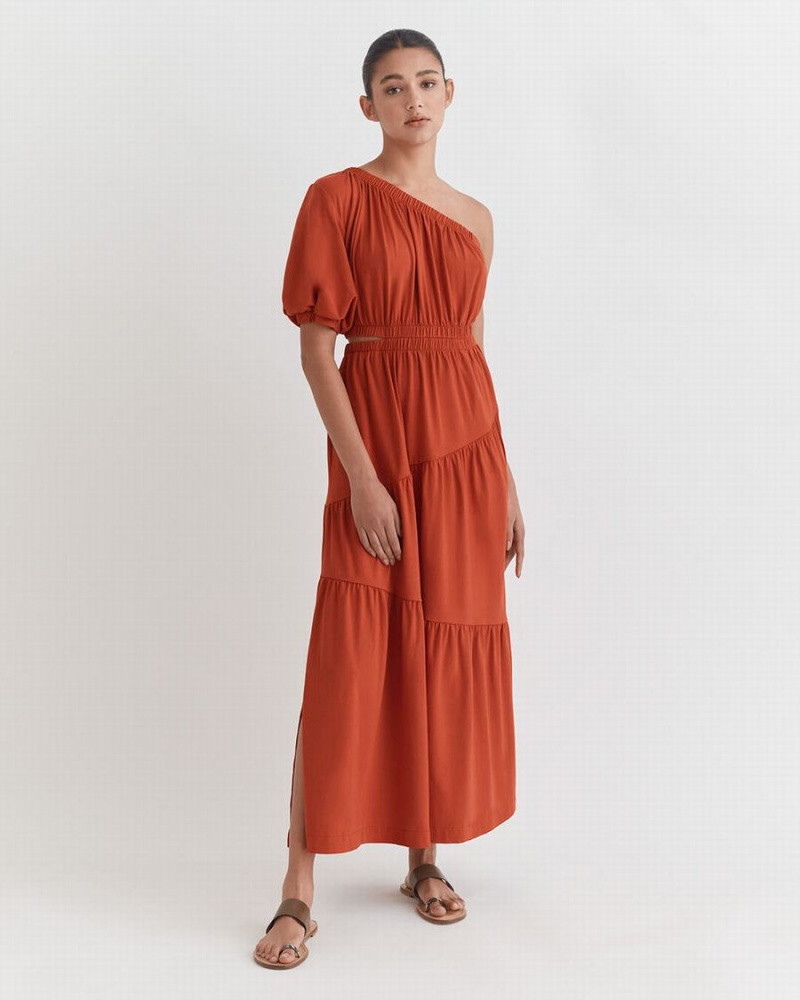 Rochie Cuyana Gathered One Shoulder Dama Portocalii | DVX9757GY