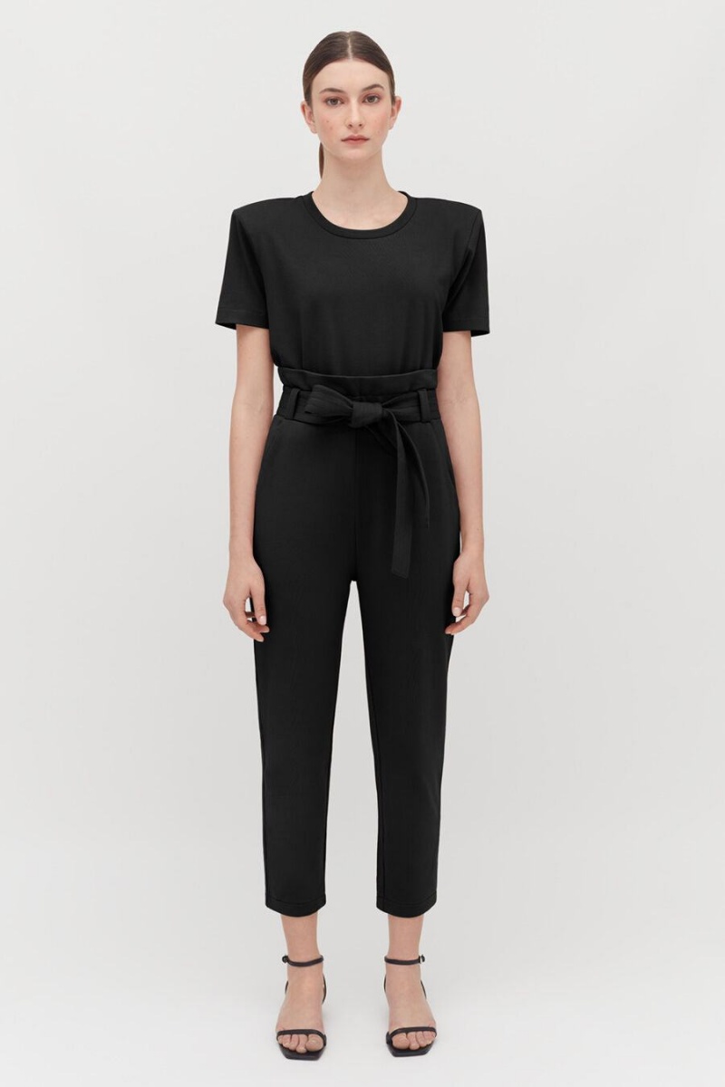 Tricouri Cuyana Căptușită Shoulder Cropped Tee Dama Negrii | NDD407GJ