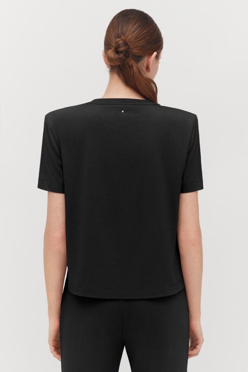 Tricouri Cuyana Căptușită Shoulder Cropped Tee Dama Negrii | NDD407GJ