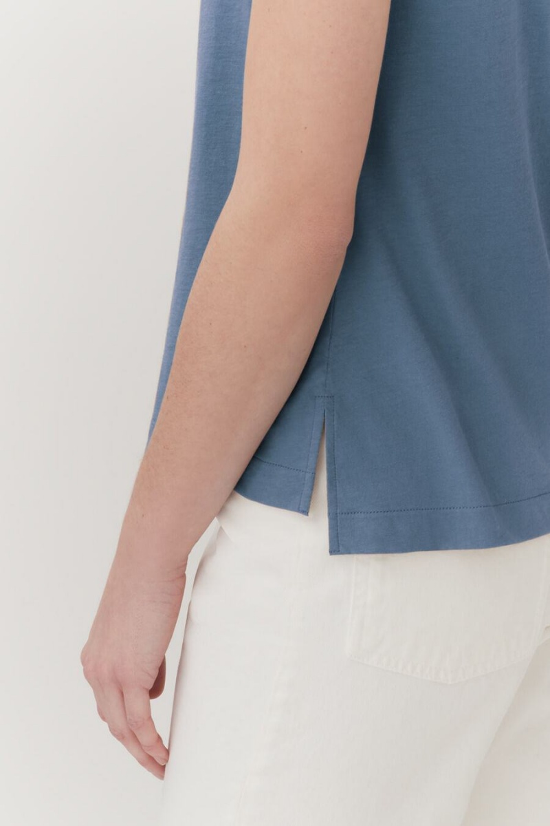 Tricouri Cuyana Pima Scoop Neck Tee Dama Albastri | UVA4064LE
