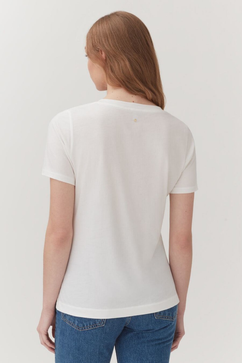 Tricouri Cuyana Pima V-Neck Tee Dama Albi | FWL1048SJ