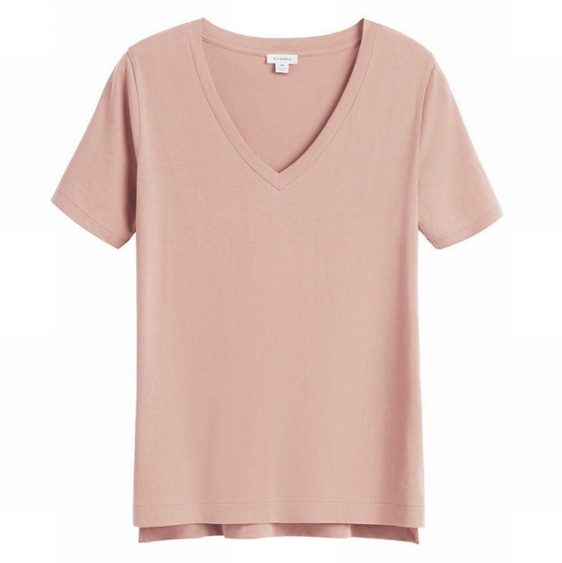 Tricouri Cuyana Pima V-Neck Tee Dama Roz | XDR7684YR