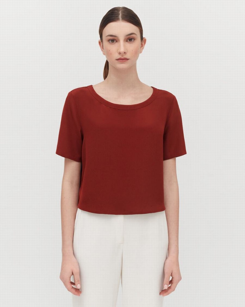 Tricouri Cuyana Silk Cropped Crewneck Tee Dama Rosii Inchis | JVC4755JX