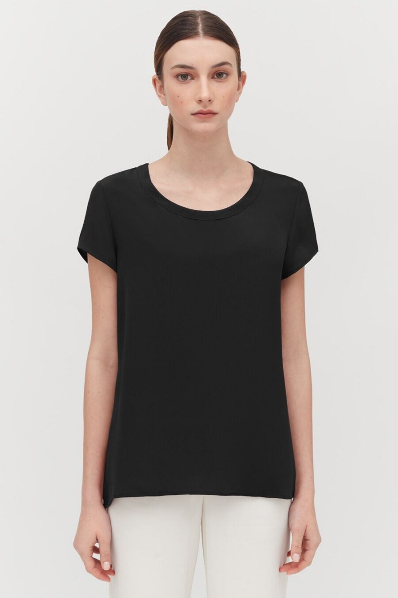 Tricouri Cuyana Silk High-Low Tee Dama Negrii | UDC991PT