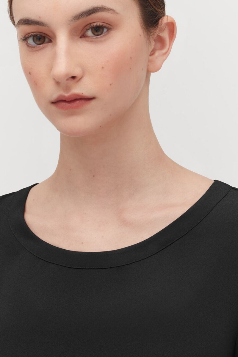 Tricouri Cuyana Silk High-Low Tee Dama Negrii | UDC991PT