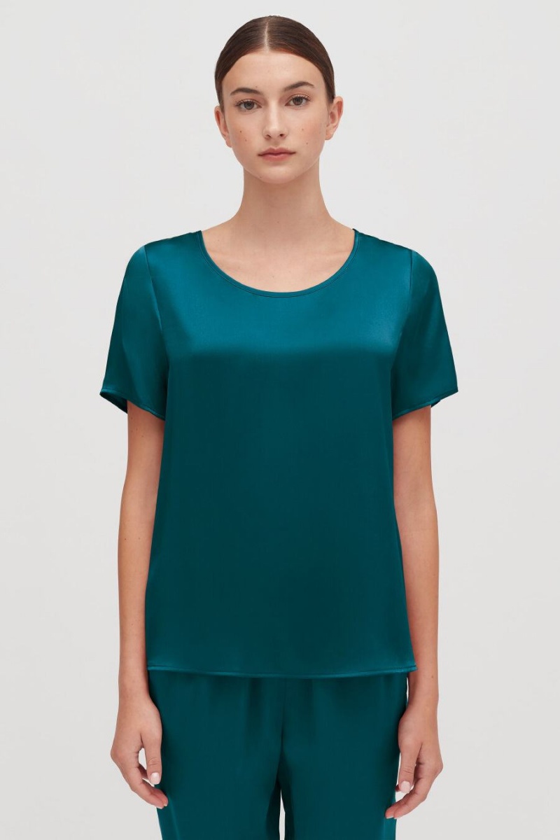 Tricouri Cuyana Washable Charmeuse High-Low Top Dama Albastri | IYJ3096XI