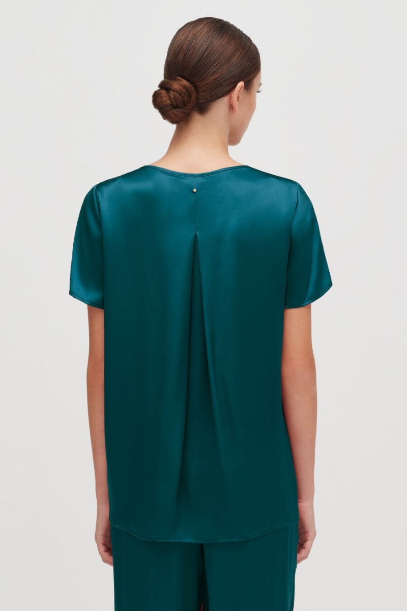 Tricouri Cuyana Washable Charmeuse High-Low Top Dama Albastri | IYJ3096XI